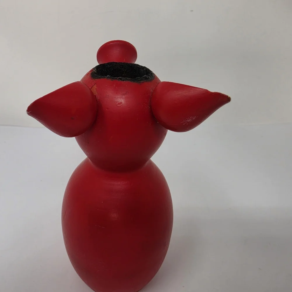 Pig Red Candle Wooden  Holder